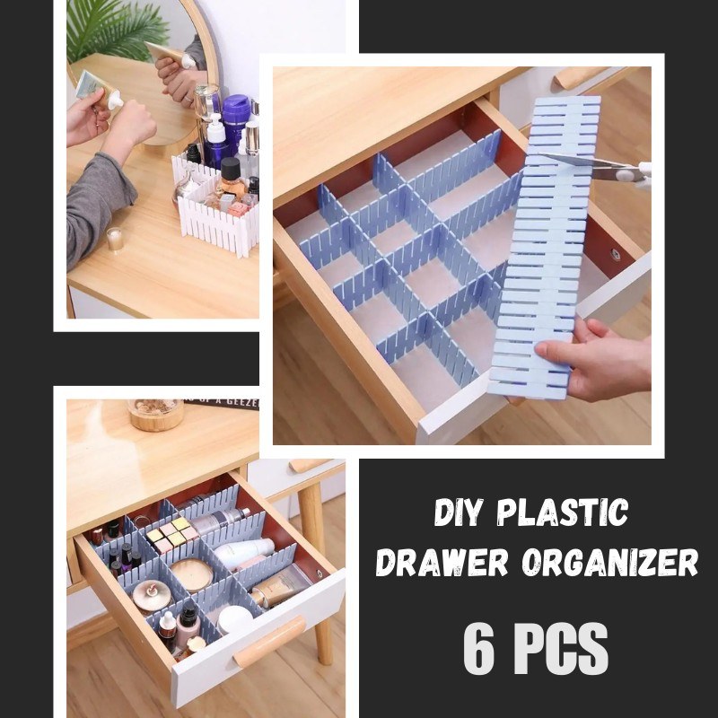 6PCS Adjustable Drawer Organizer Divider | Plastic Grid Storage Separator for Multi-Purpose Organization
