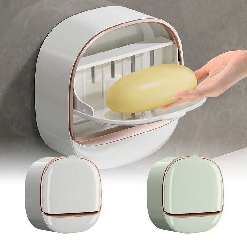 Wall Mounted Waterproof Soap Box with Lid | ABS Self-Draining Soap Dish & Storage Holder