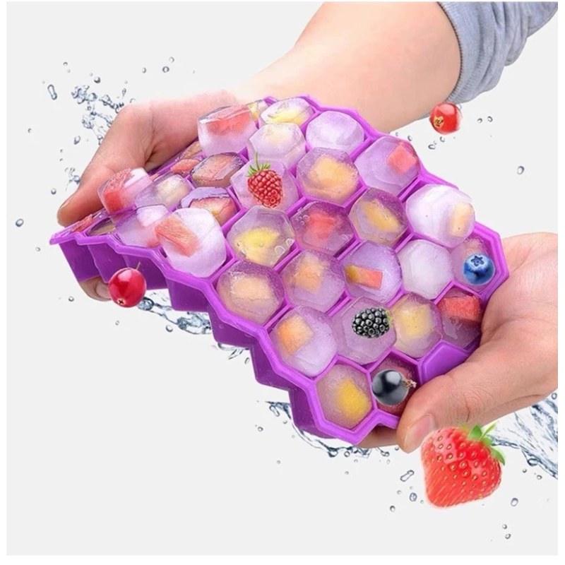 Honeycomb 37-Grid Ice Cube Tray with Lid | DIY Ice Mold Maker BPA-Free Freezer Tray