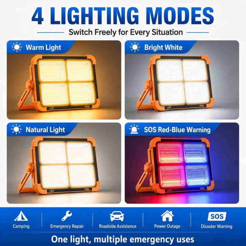 Solar Charging LED Flood Light Outdoor Portable Spotlight with USB Power Bank-000927