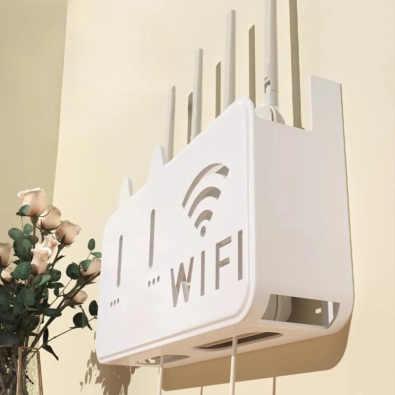 Smart Self-Adhesive WiFi Router Storage Box | No-Drill Dustproof Wall Mount Router Organizer