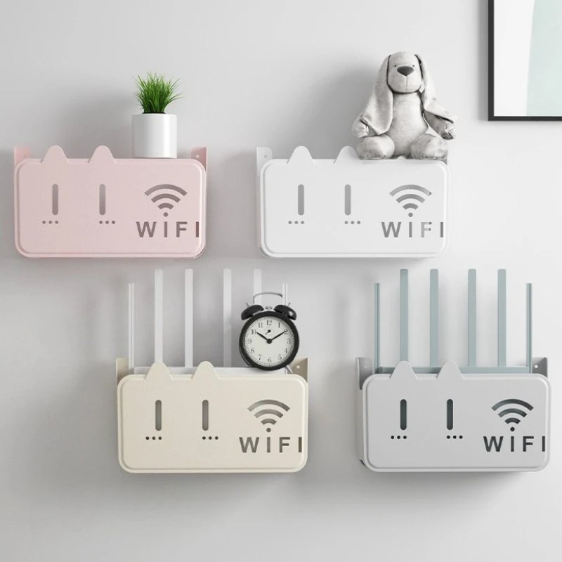 Smart Self-Adhesive WiFi Router Storage Box | No-Drill Dustproof Wall Mount Router Organizer