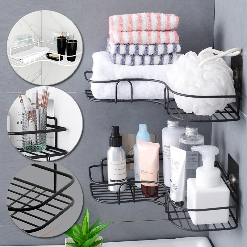 1PCS Stainless Steel Bathroom Corner Shelf | Wall Mounted Shower Storage Rack Organizer