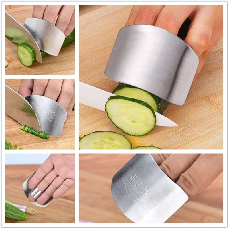 Stainless Steel Finger Guard 2PCS | Kitchen Cutting Protector Ring for Safe Vegetable Chopping