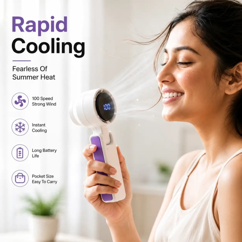 Portable Mini Turbo Fan 2000mAh | USB Rechargeable Handheld Fan with 1-100 Speed Adjustment