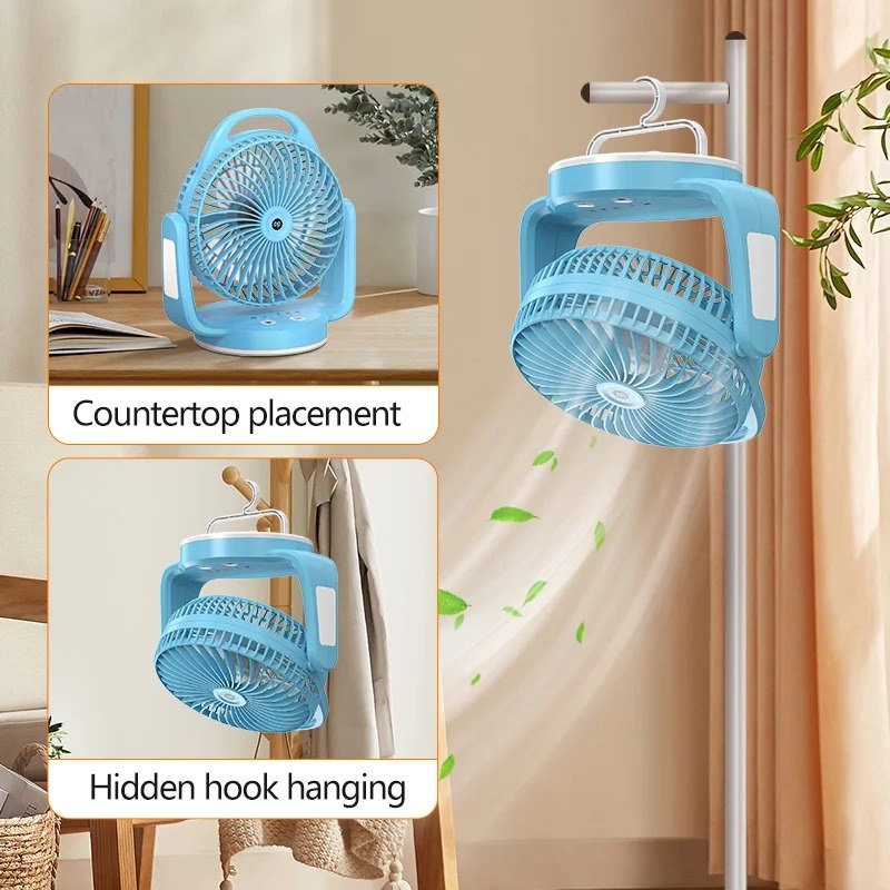 DP-7620 Rechargeable Desktop Fan with LED Light & Hanging Hook | Portable USB Rechargeable Table Fan