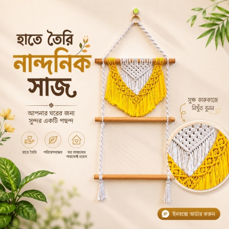 Handmade Nakshi Macrame Prayer Mat Hanger | Decorative Jai Namaz Wall Organizer