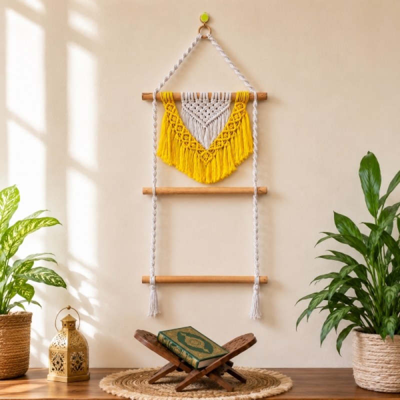 Handmade Nakshi Macrame Prayer Mat Hanger | Decorative Jai Namaz Wall Organizer