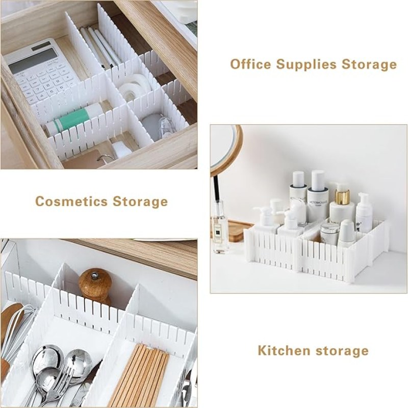 6PCS Adjustable Drawer Organizer Divider | Plastic Grid Storage Separator for Multi-Purpose Organization