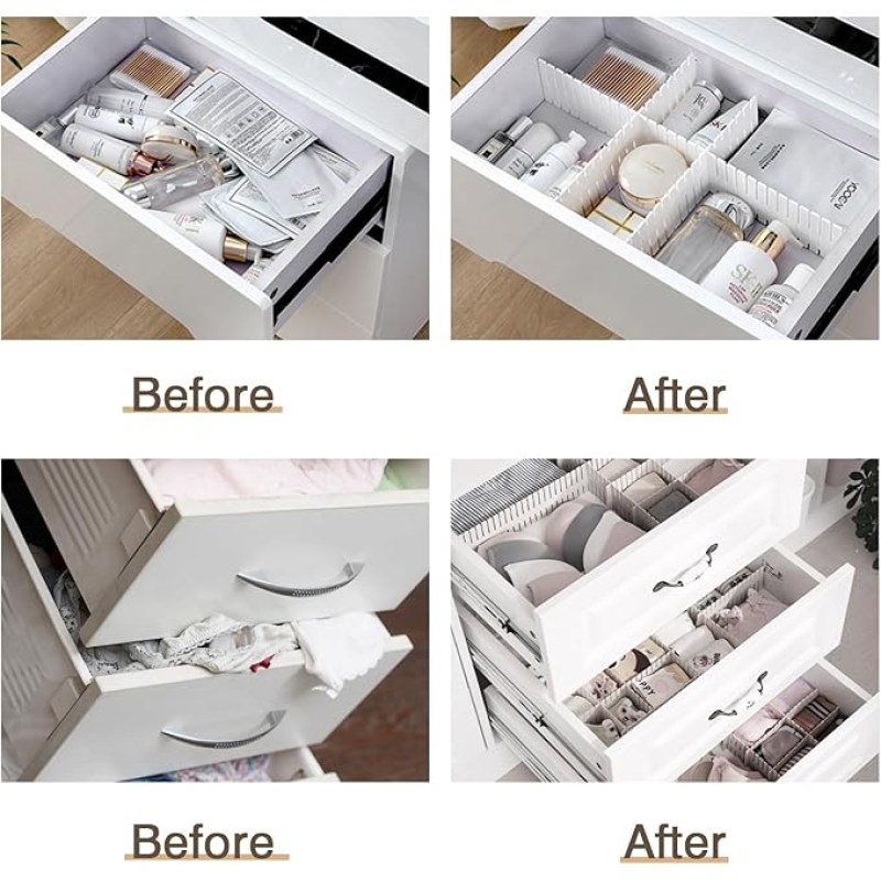 6PCS Adjustable Drawer Organizer Divider | Plastic Grid Storage Separator for Multi-Purpose Organization