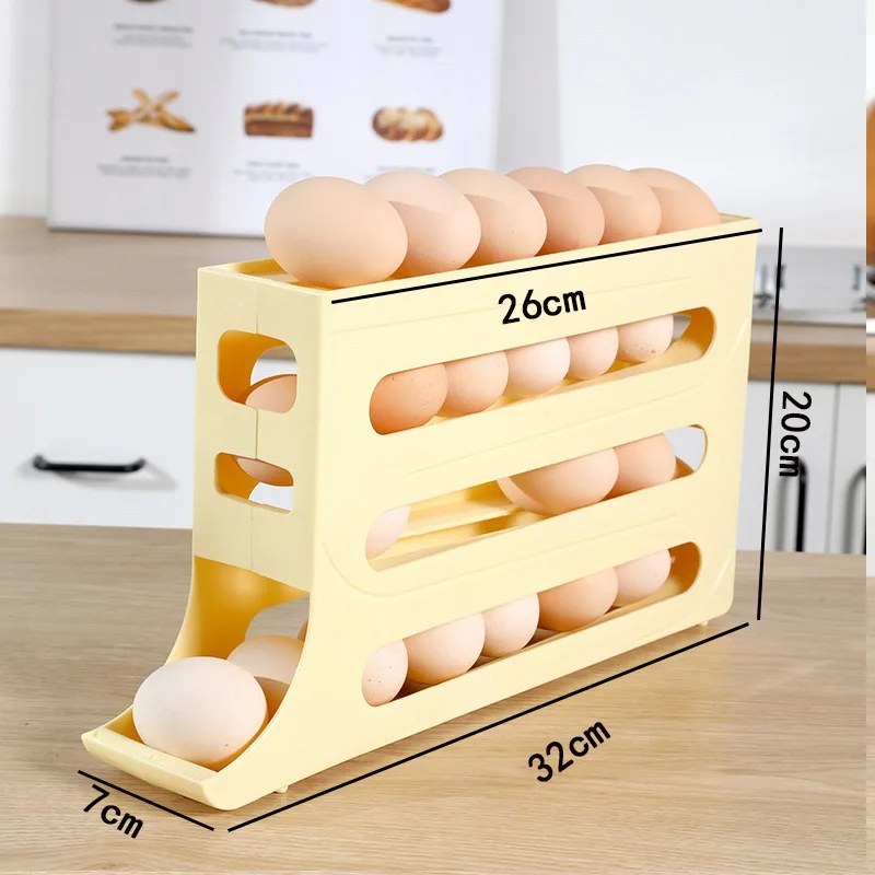 4-Tier Large Capacity Auto Rolling Egg Storage Rack | Gravity Feed Refrigerator Egg Organizer