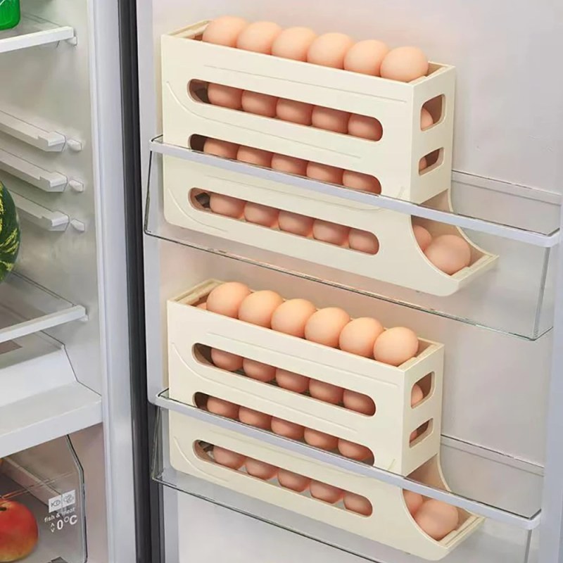 4-Tier Large Capacity Auto Rolling Egg Storage Rack | Gravity Feed Refrigerator Egg Organizer