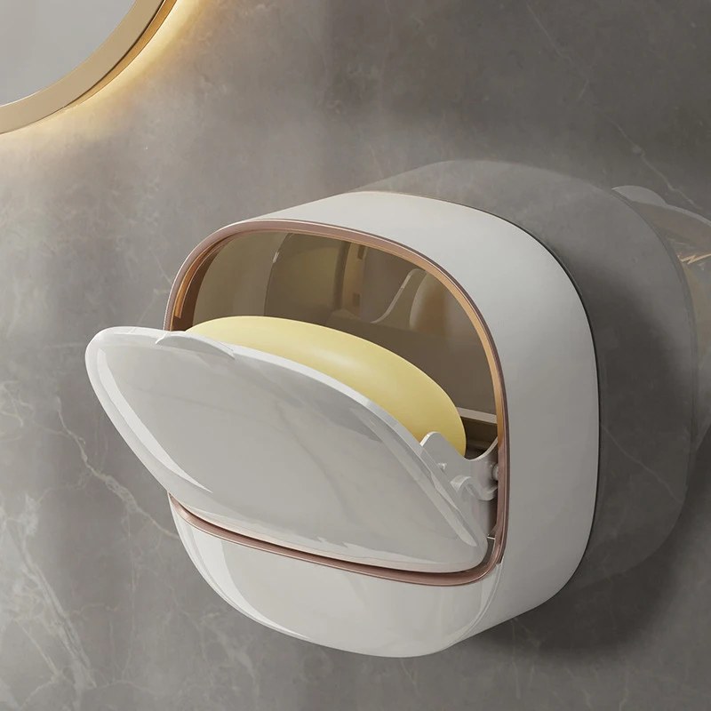 Wall Mounted Waterproof Soap Box with Lid | ABS Self-Draining Soap Dish & Storage Holder