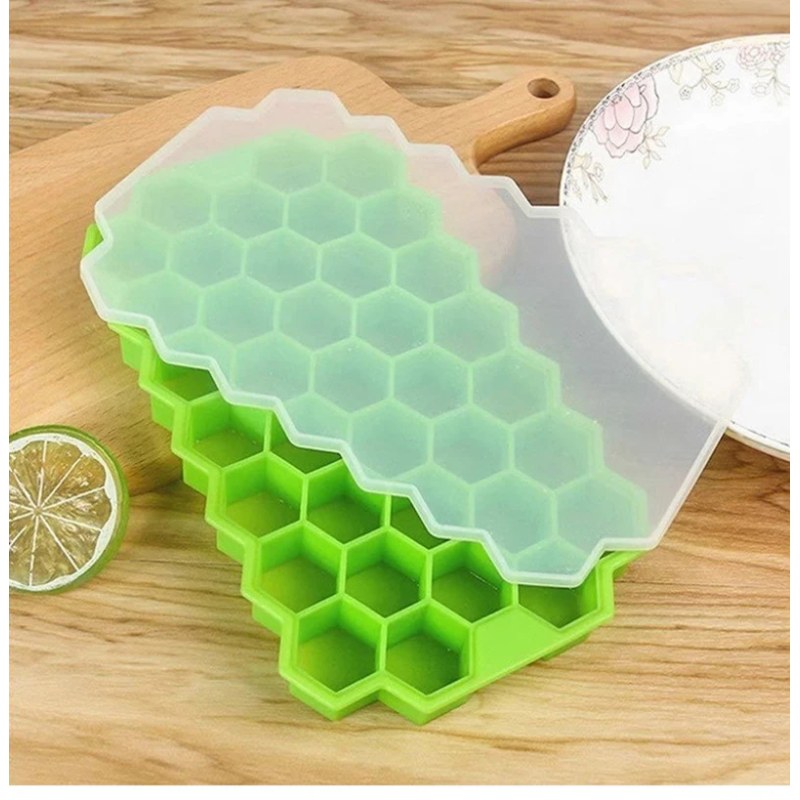Honeycomb 37-Grid Ice Cube Tray with Lid | DIY Ice Mold Maker BPA-Free Freezer Tray