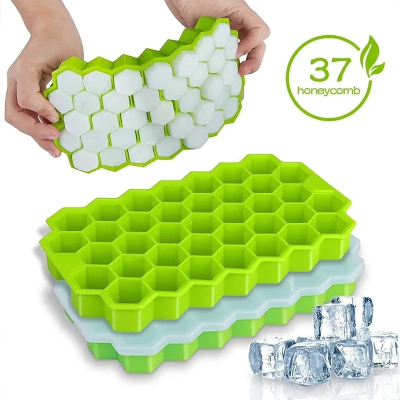 Honeycomb 37-Grid Ice Cube Tray with Lid | DIY Ice Mold Maker BPA-Free Freezer Tray